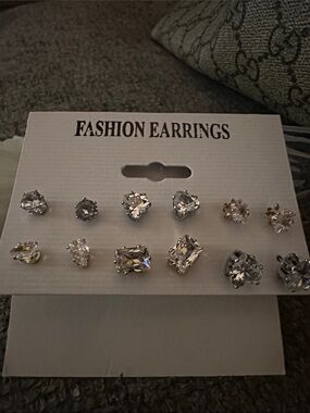 Source Unknown - Clear Crystal Stud Earring Set